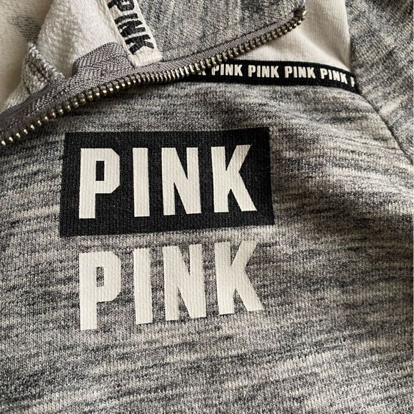 Victoria’s Secret PINK Quarter Zip Pullover Sweatshirt Gray Womens Size Small - Picture 3 of 9